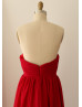 Strapless Sweetheart Red Chiffon Crystals Prom Dress